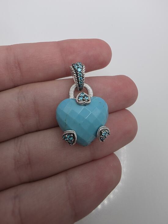 Judith Ripka Jewelry - Judith Ripka Sterling Silver Turquoise CZ Blue Heart Pendant